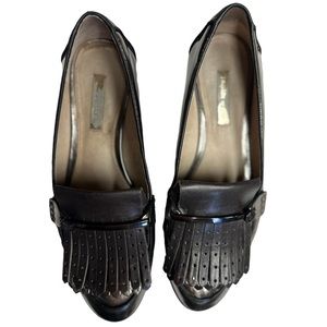 Louise et Cie Anthropologie Womens Patent Leather Kiltie Loafers Silver Size 6.5